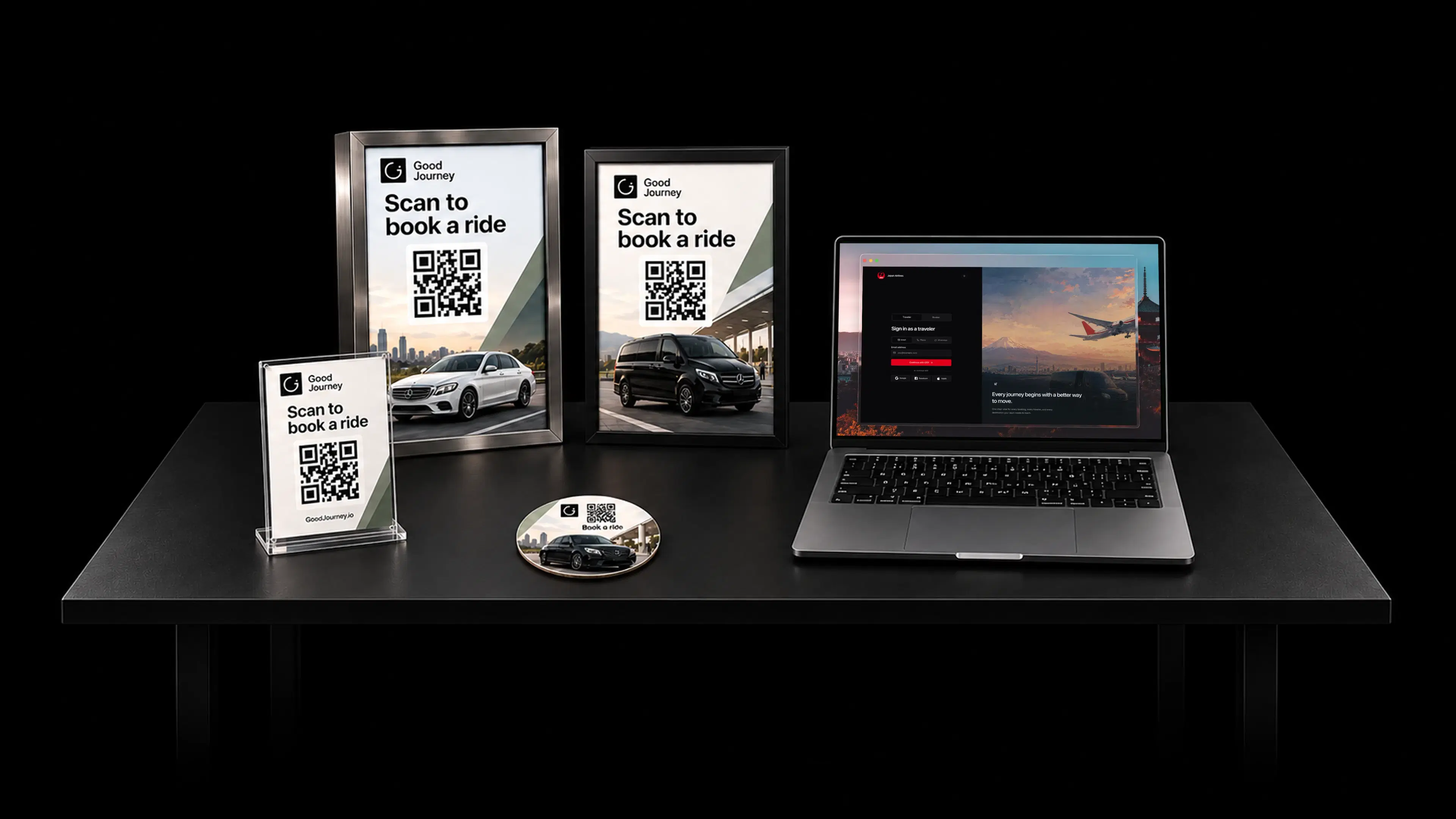 Productos de reservas corporativas que incluyen soportes de reserva con códigos QR y un portal de clientes con marca propia