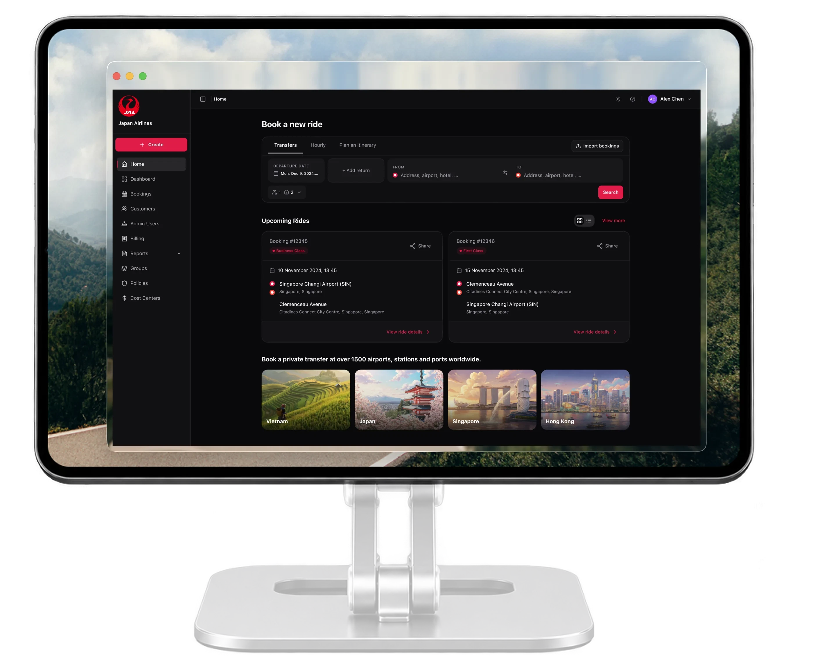 Panel del portal de reservas para empresas que permite reservar y gestionar viajes